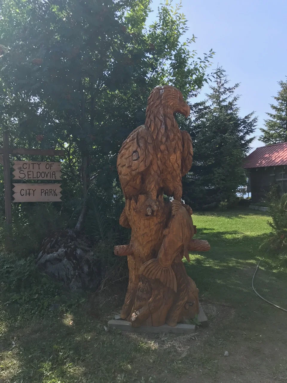 Chainsaw carving of large animal-inspired sculptures seems to be a thriving art around Seldovia.