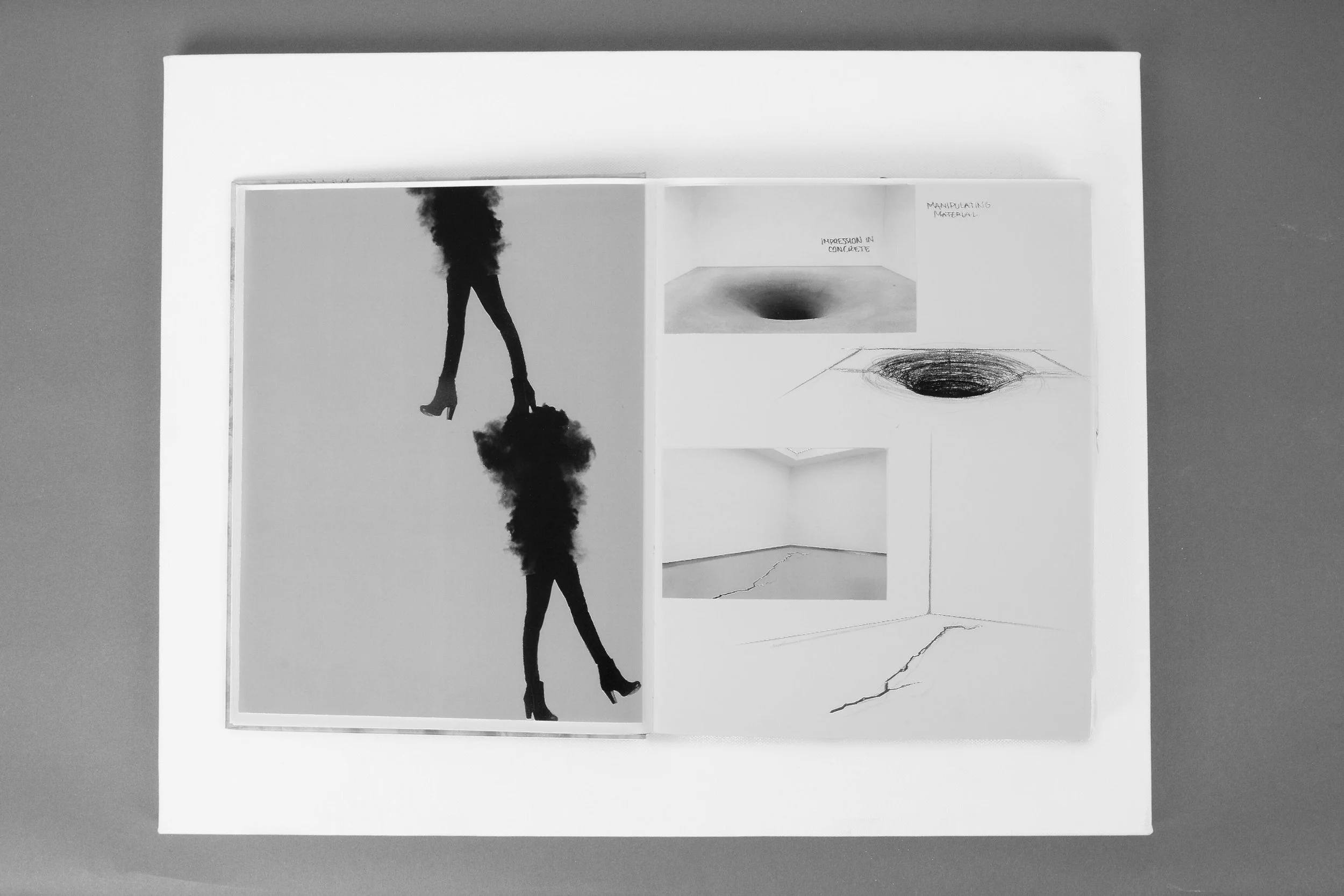  more redraws and collages centered around the inspiration to create a  mood   The mood I envisioned to create was minimal, understated, yet striking. I wanted to somehow capture these traits found in his work, as well as the stark whites and intense