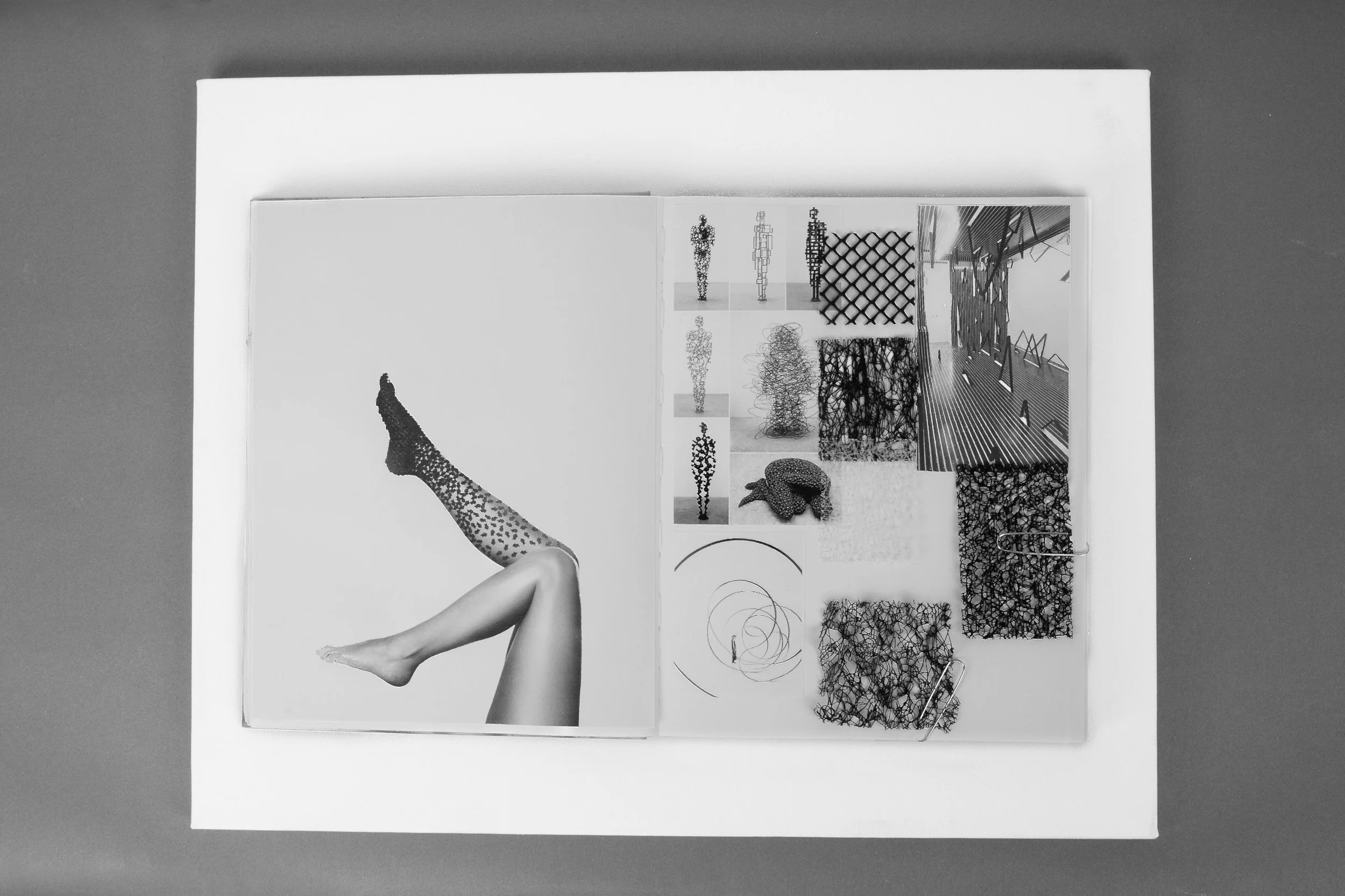   (right)  other inspiration similar to Bürgy's  This particular inspiration led me to research different types of mesh, and ways I could apply it to other accessories besides handbags. The ultimate decision to use a variety of window screens as my m