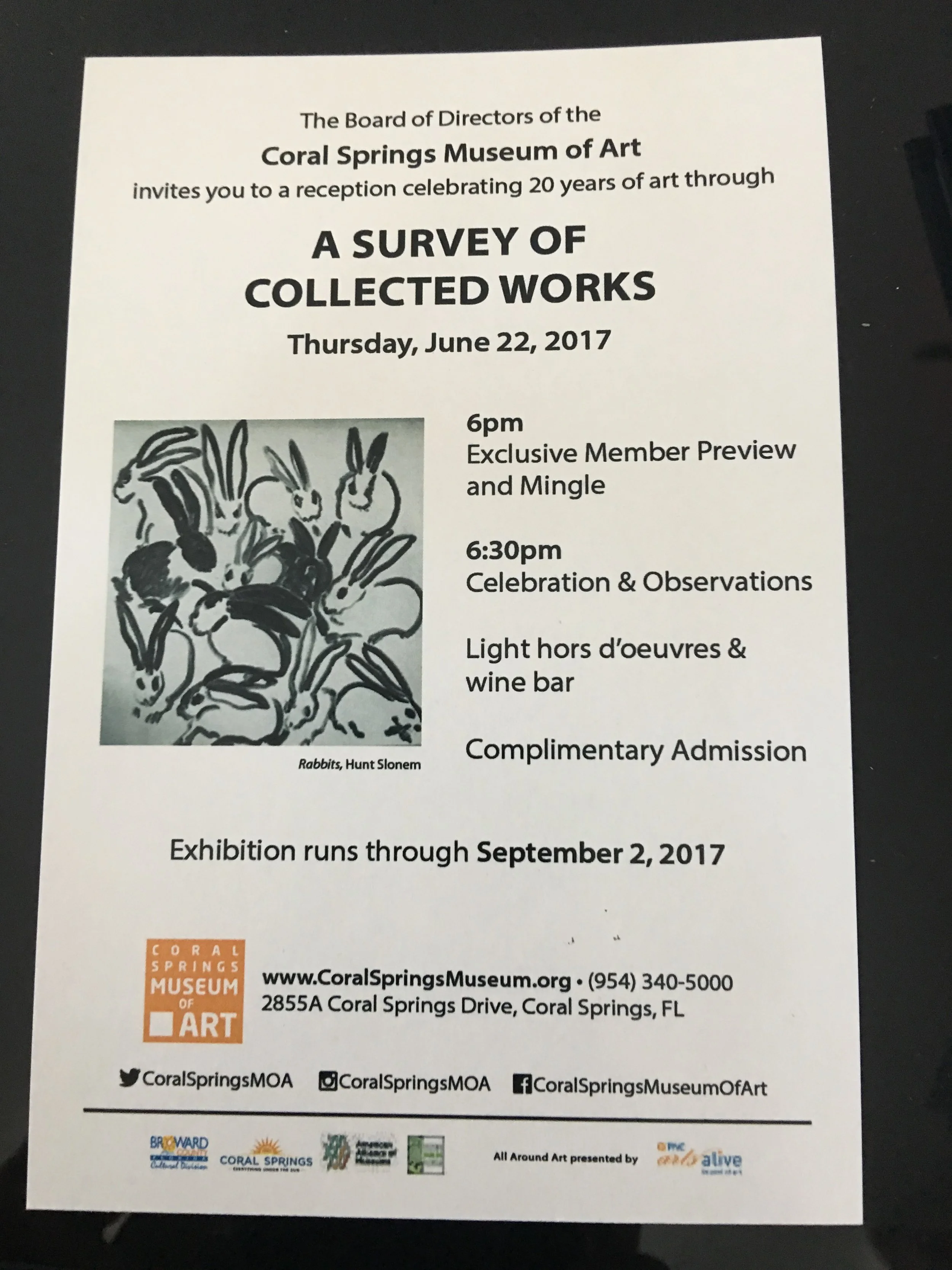 Invitation for artists' reception, Coral Springs Museum of Art
