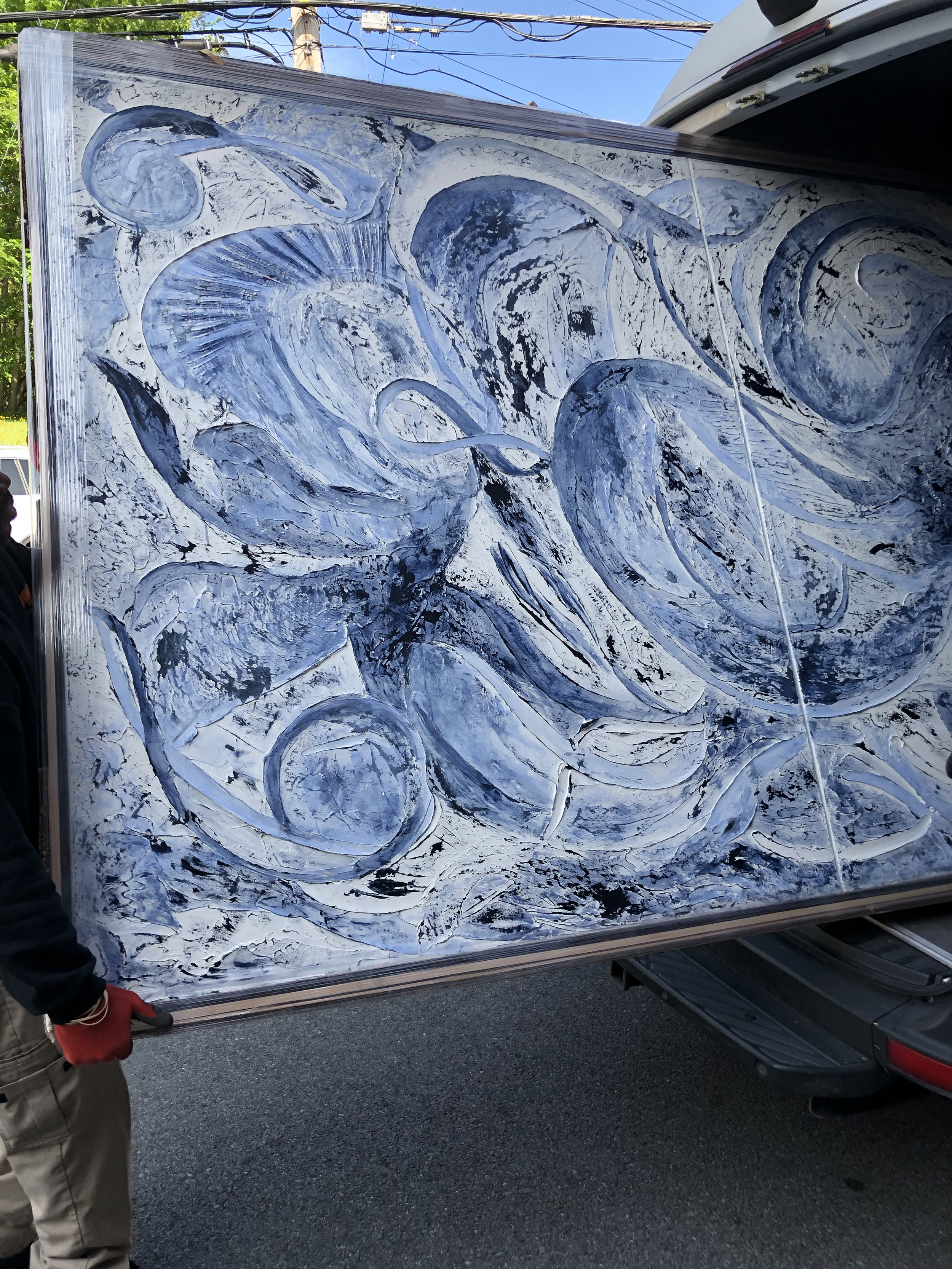  Moonstone, 72 x 120”, arrives out of the moving van. 