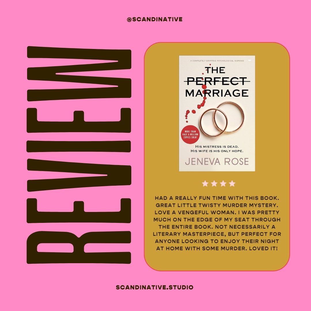 Slowly working through my backlog of reviews I need to catch up on! 

The Perfect Marriage, by Jeneva Rose
⭐️⭐️⭐️⭐️
If you love a twisty, murder mystery with a dash of feminine-vengeance &mdash; this bad boy might just be the book for you. Its fun, g