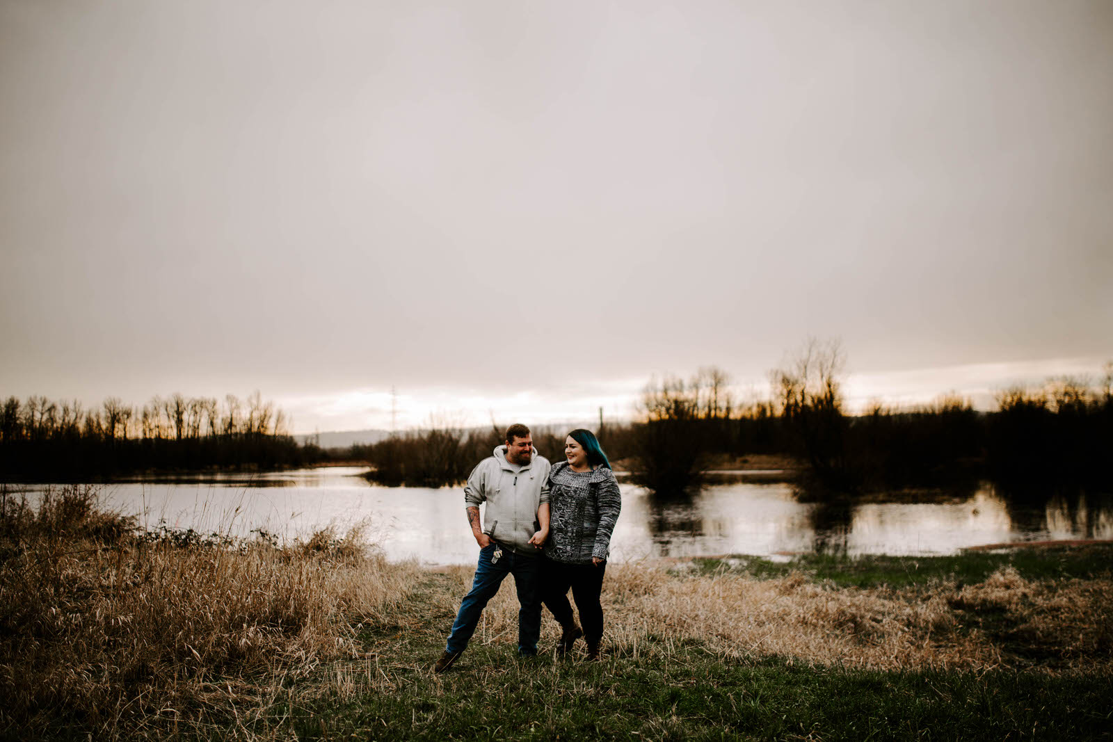 vancouver lake washington engagement session cloudy overcast winter jamie carle feminist portland photographer moody matt and ashley