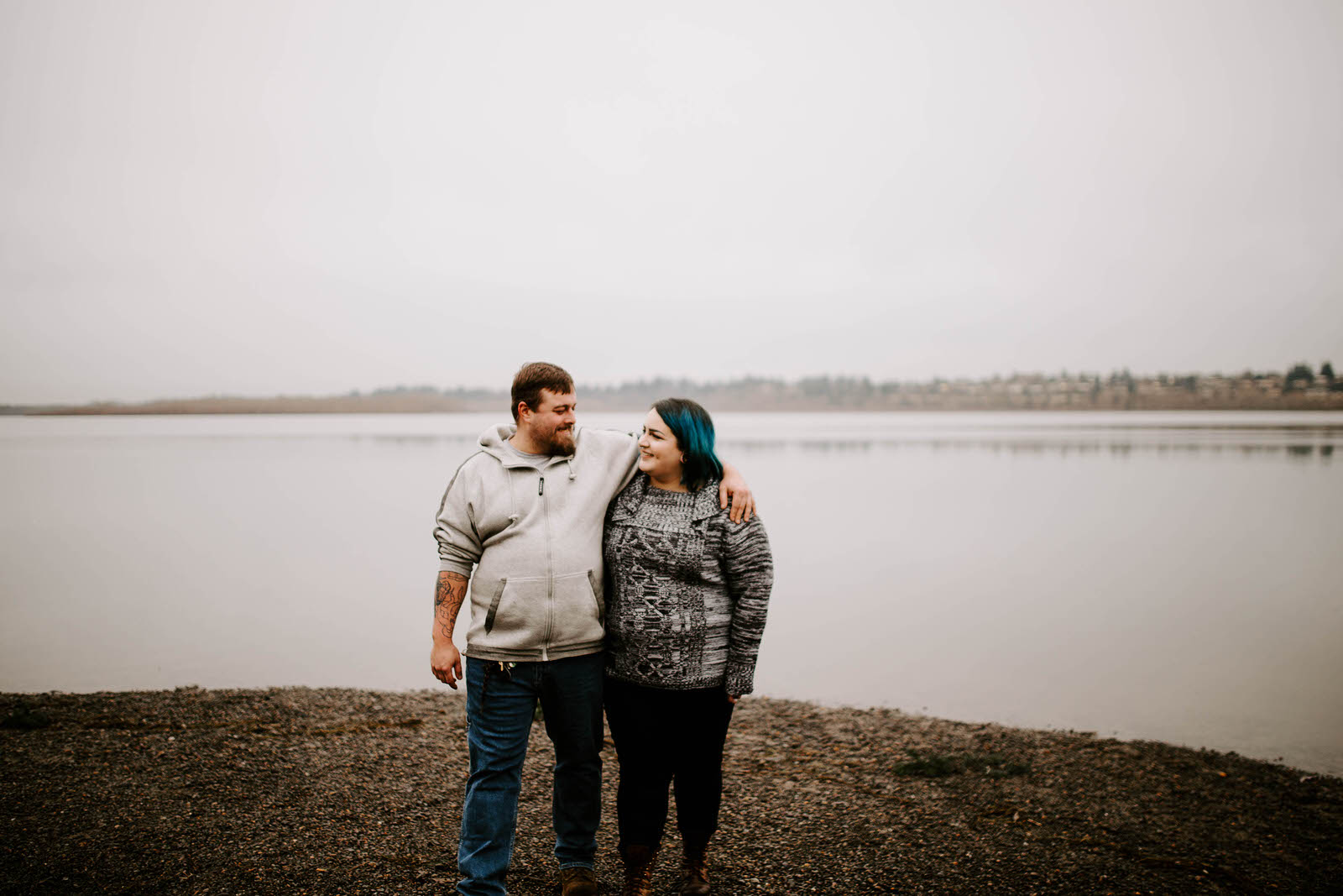 vancouver lake washington engagement session cloudy overcast winter jamie carle feminist portland photographer moody matt and ashley
