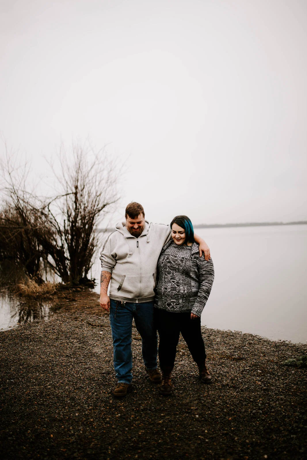 vancouver lake washington engagement session cloudy overcast winter jamie carle feminist portland photographer moody matt and ashley