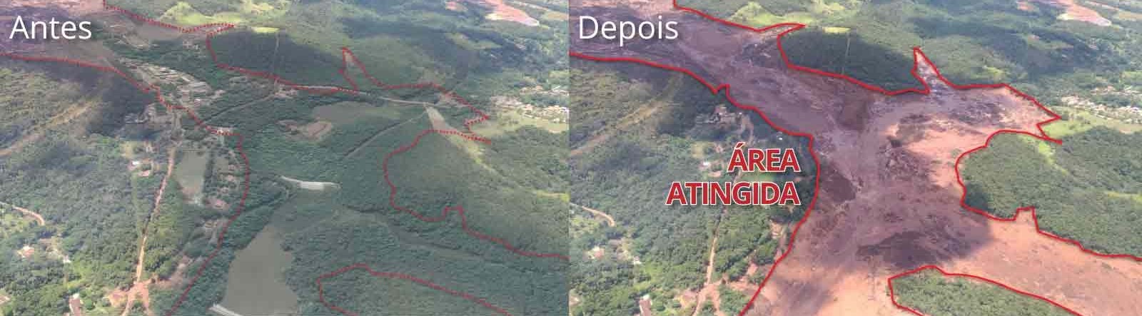 Before/After (In white). Affected Area (in red). The Israeli Army will be on disaster relief efforts.