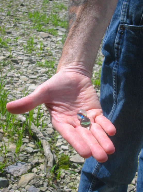 Two marbles from the river.