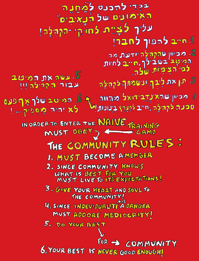 עמוד 12 (פרט) מתוך ספרו האוטוביוגרפי של עידו שמי "מחנה האימונים של הנאיבים", 2011
