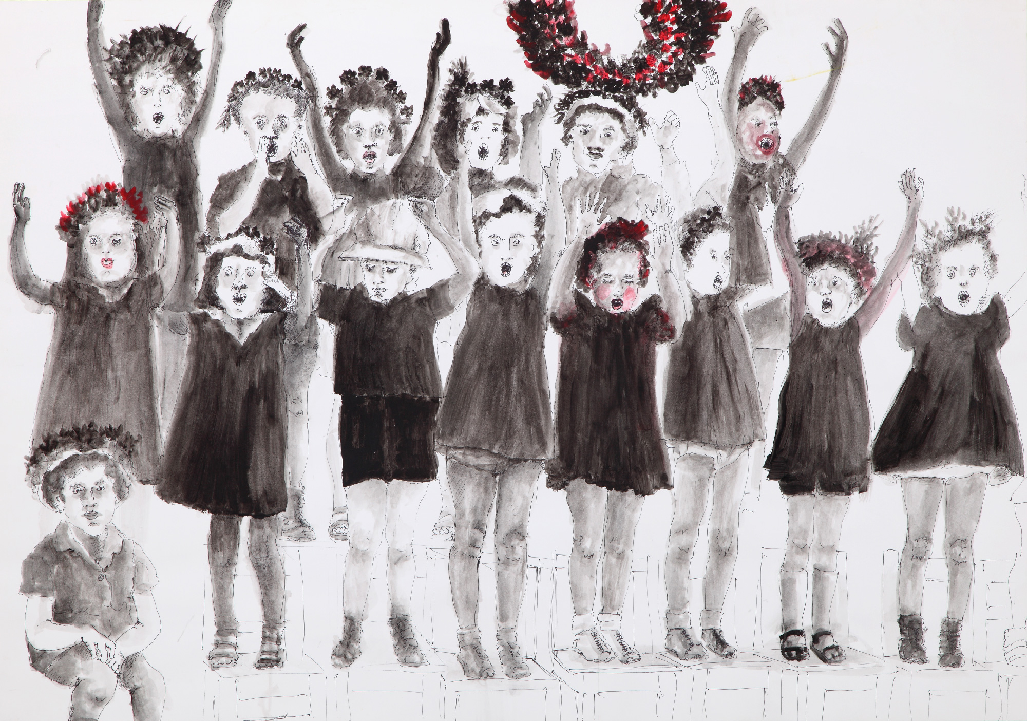 חדוה אטלס בן דוד, הנפה, 2010, רישום דיו ואקריליק על נייר