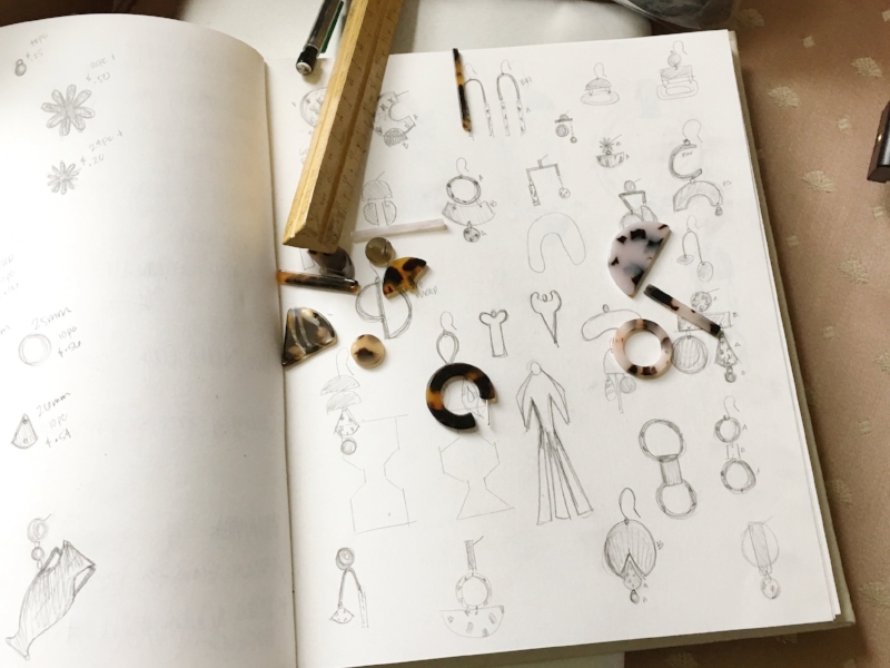 Sometimes I sketch, but truth be told most collections are created organically by playing with shapes and scraps left on my bench! But, for this collection I really couldn't do that since I haven't stepped foot in my studio since December... I've been really into minimalist forms, line drawings, the abstract and these acrylic tortoise shell shapes. I wanted to take from this inspiration for the new collection (coming June.. fingers crossed!). Pinterest is such an awesome way to gather images and create a mood board, I use it for every design project I do. I'm going to continue to sketch and see what happens when I get into the studio, Ill keep you posted here and over on Instagram. :)