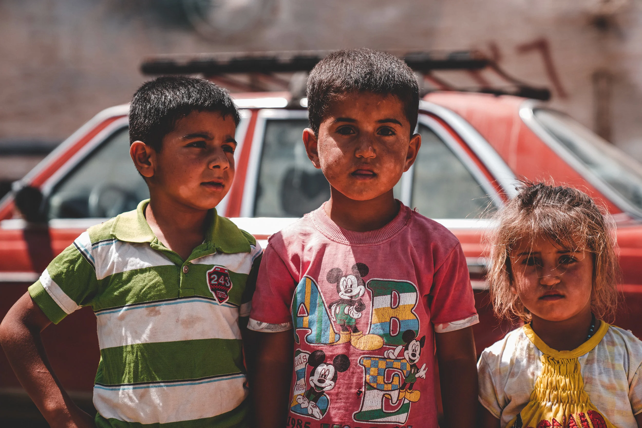 Syrian refugee children in a camp on the Lebanese border
