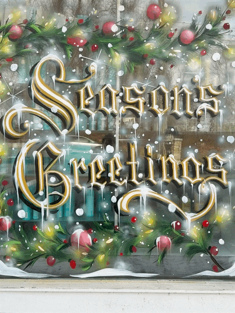 Christmas window painting in Connecticut