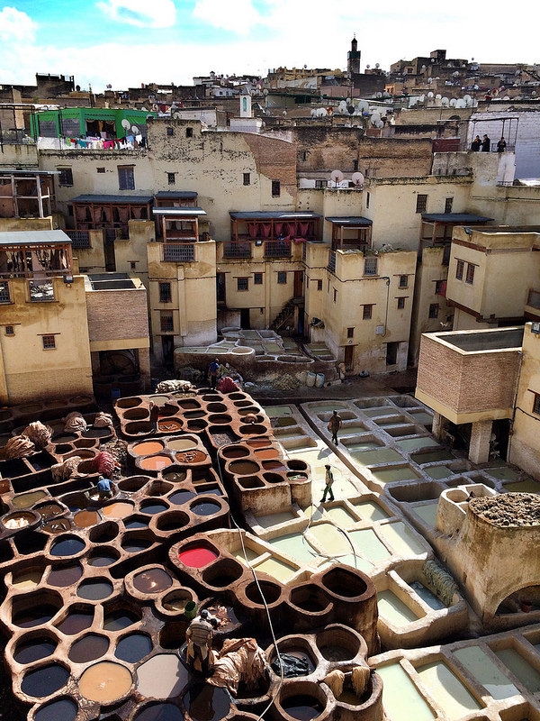 A traditional Moroccan tannery. Our bags are created in a traditional tannery without the use of harsh chemicals.