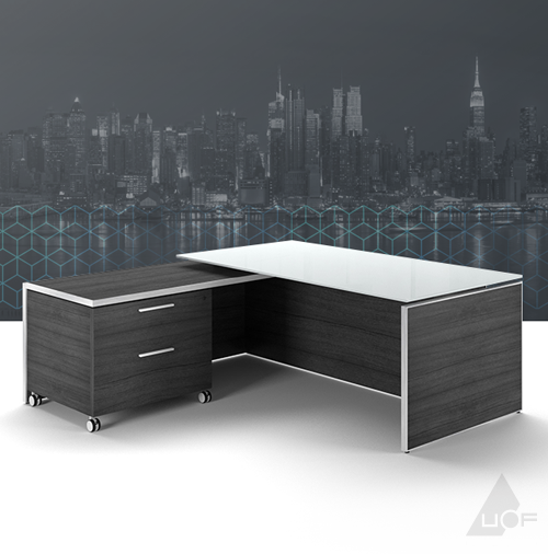 First Executive Desk with White Glass Top & Service Cabinet.png