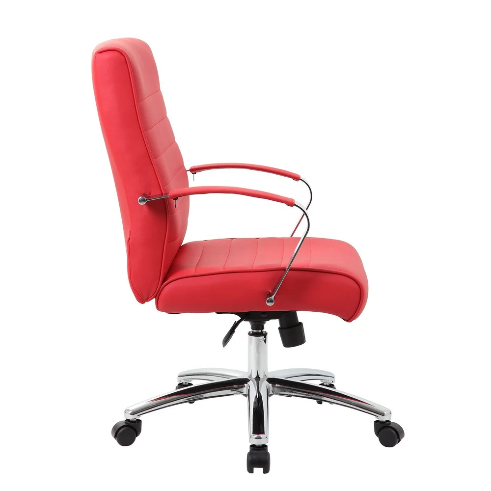 Station Executive Mid Back Office Chair in Red Eco-Leather and Chrome