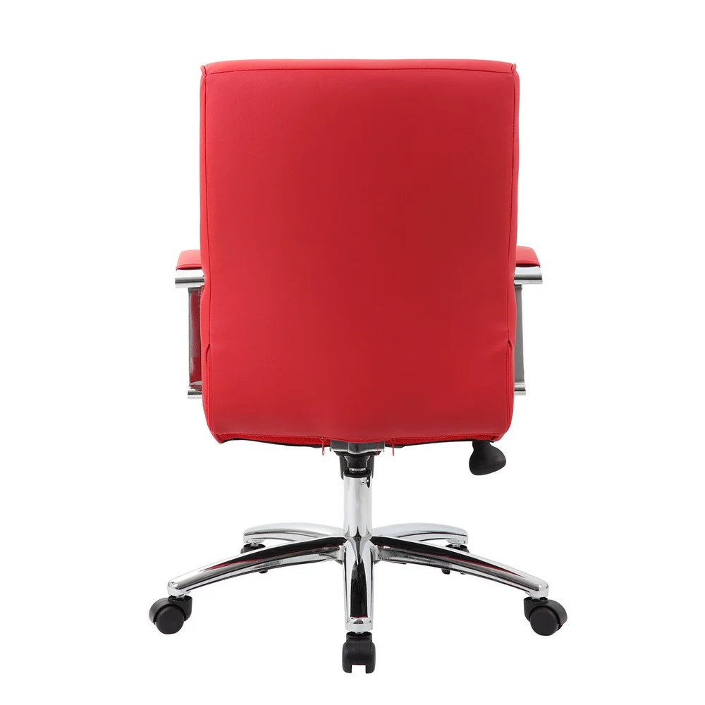 Station Executive Mid Back Office Chair in Red Eco-Leather and Chrome