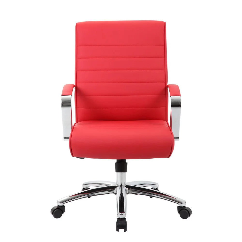 Station Executive Mid Back Office Chair in Red Eco-Leather and Chrome