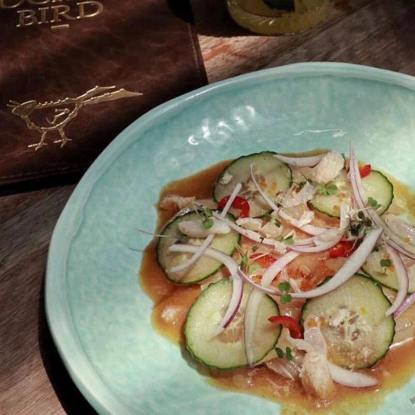 Peruvian Nikkei Kingfish Tiradito, yuzu soy menjuje, lychee