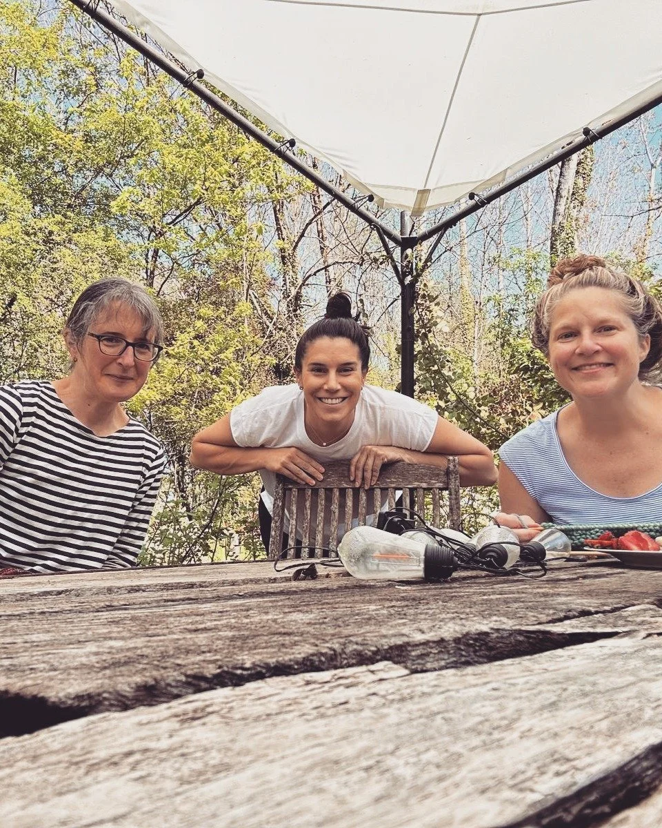 These Three! Who knew that when each booked a residency that they would encounter the remaining circle of sister artists. It was a pleasure having novelist Sarah Moss, painter Caitlin Gourlis, and returning resident writer Amy Dempsey at our terrace 