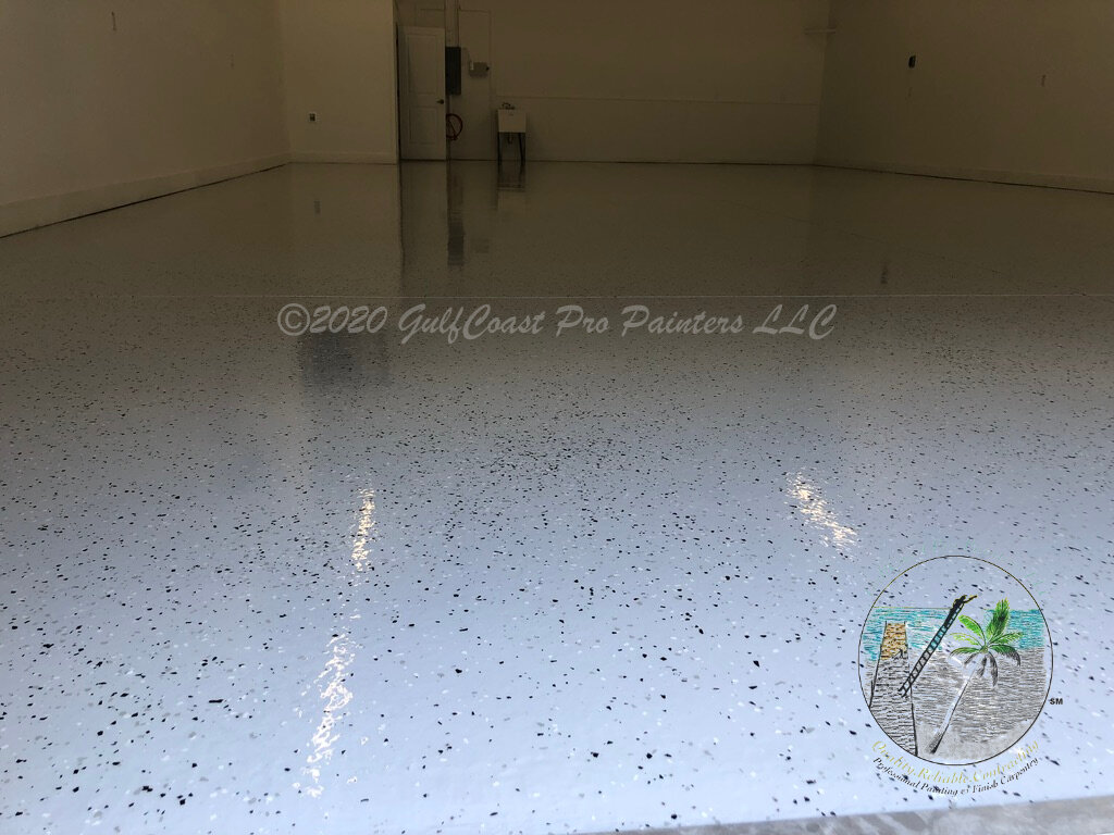  Medium Broadcast Vinyl Flake- “Domino”, Epoxy Base color “SW7671 On The Rocks” 