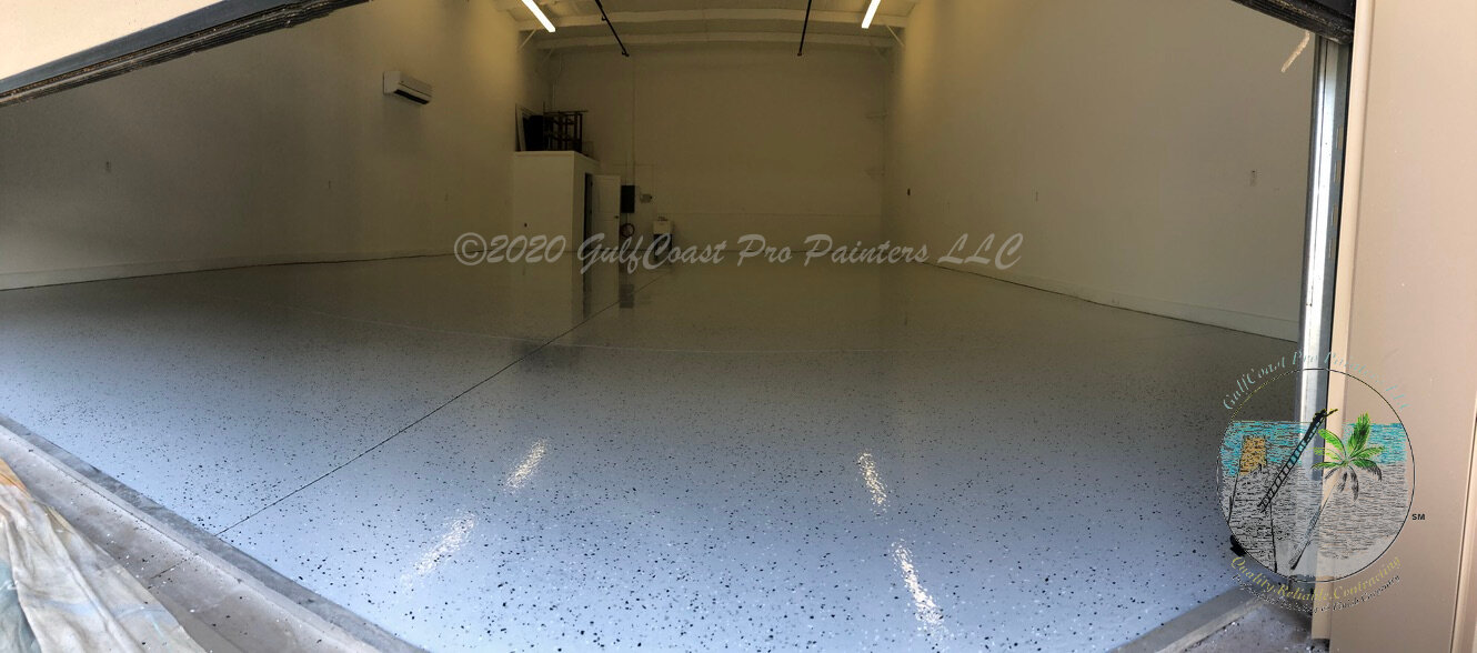  Medium Broadcast Vinyl Flake- “Domino”, Epoxy Base color “SW7671 On The Rocks” 