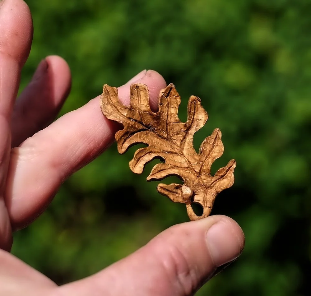 Carved oak leaf brooch