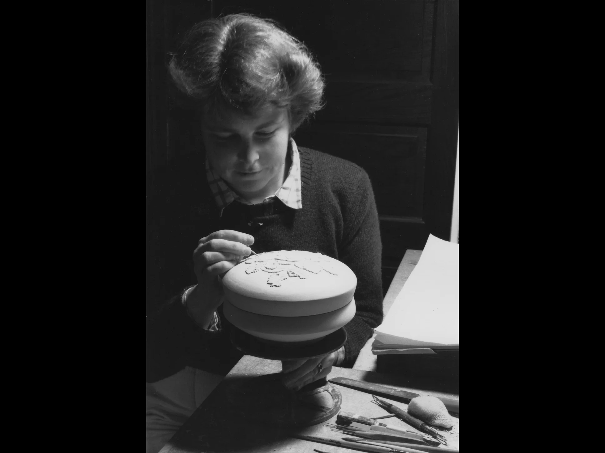 Janel Carving Wild Rose Jar - 1980's