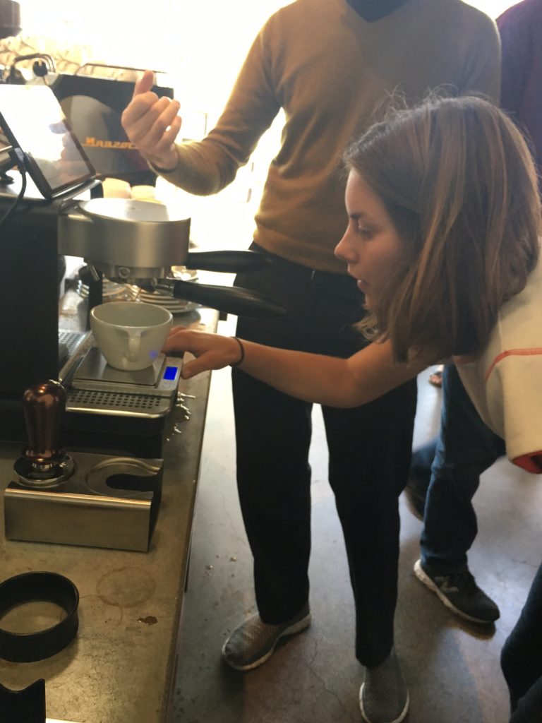 June Haupts, one of my favorite baristas, and owner of Welcome Coffee Cart in Santa Barbara, pulls a shot on the DE1+.