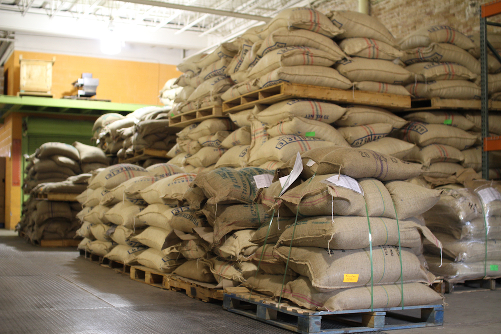 Green coffee bean storage. photo credit: Liz Clayton