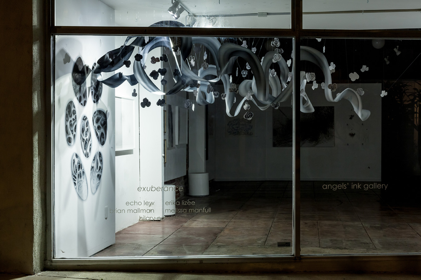 ...and yet, things continue to unfold (II) Installation at Angels' Ink Gallery, Sand Pedro, CA Acrylic on Duralar 6' x 5' x 10' 2015 Photo Credit: Jonathan Castillo