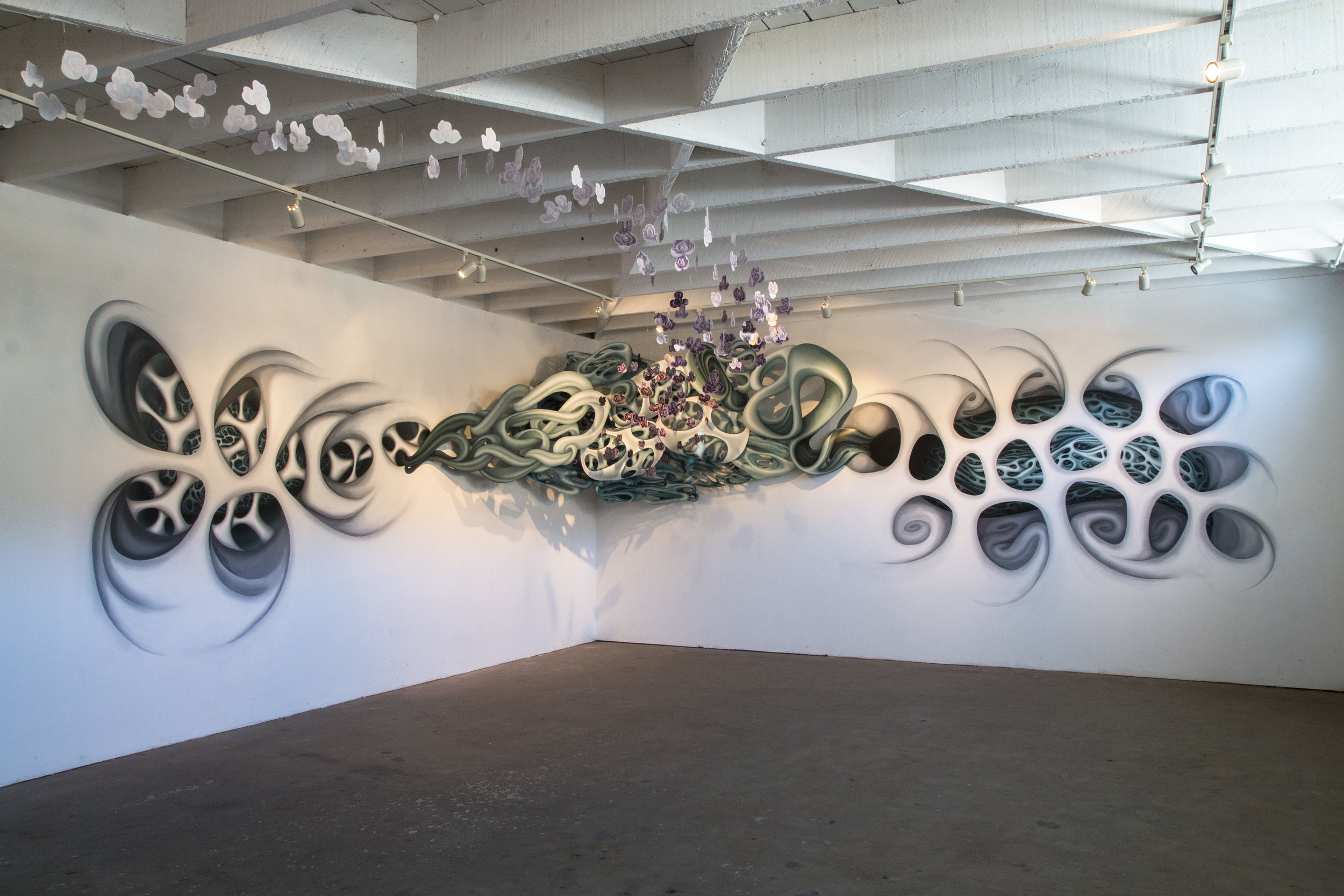 ...and yet, things continue to unfold (III) Installation at 643 Project Space, Ventura, CA Acrylic on Duralar 7' x 38' x 3' 2016 Photo Credit: Brittany McGinley