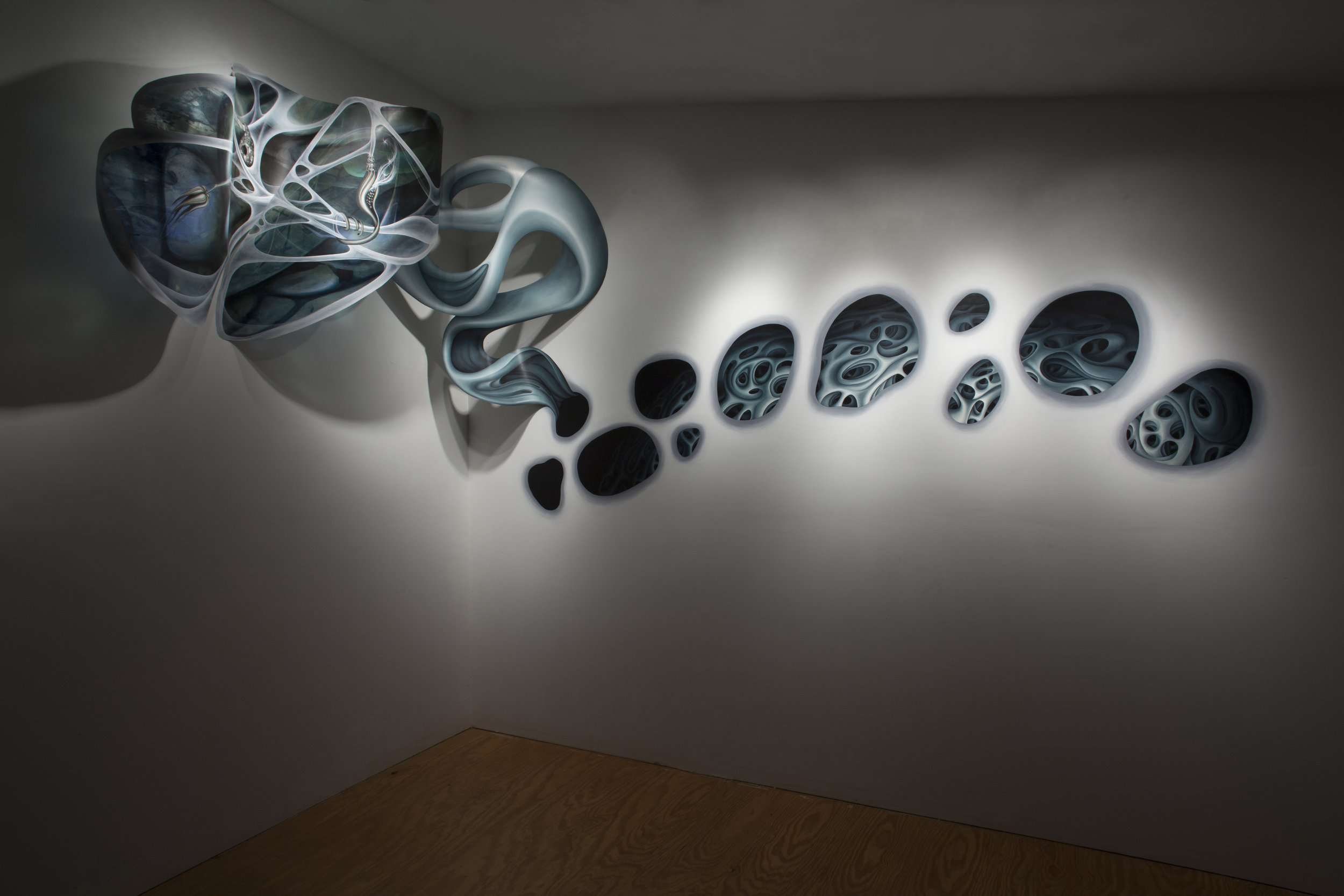 ...and yet, things continue to unfold Studio Installation Acrylic on Duralar 4' x 12' x 3' 2013 Photo Credit: Stephen Callis