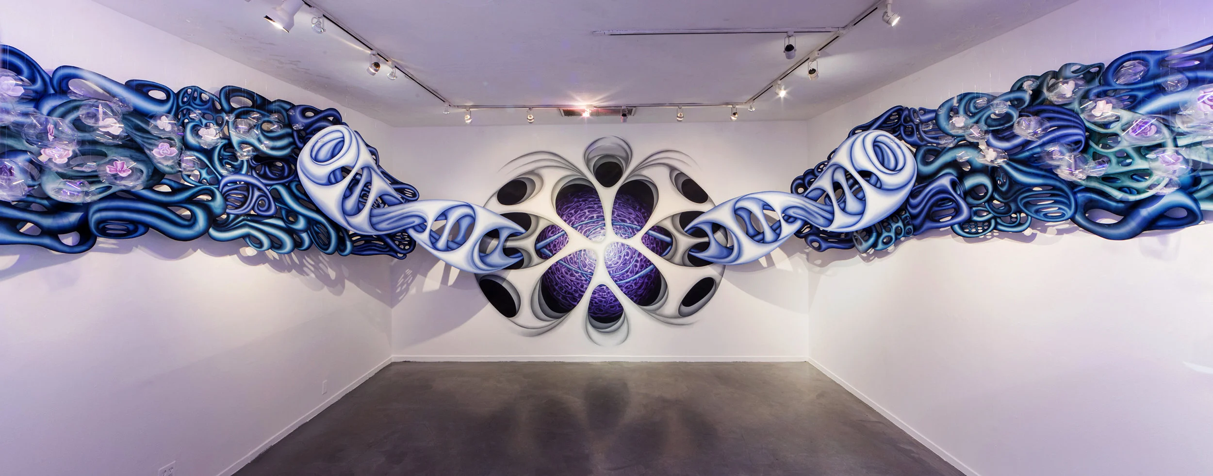 Eternally Searching (0,1,1,2,3,5,8,13...) Installation at Gallery 825 Acrylic on Duralar 8' x 69' x 3' 2017 Photo Credit: Panic Studio LA