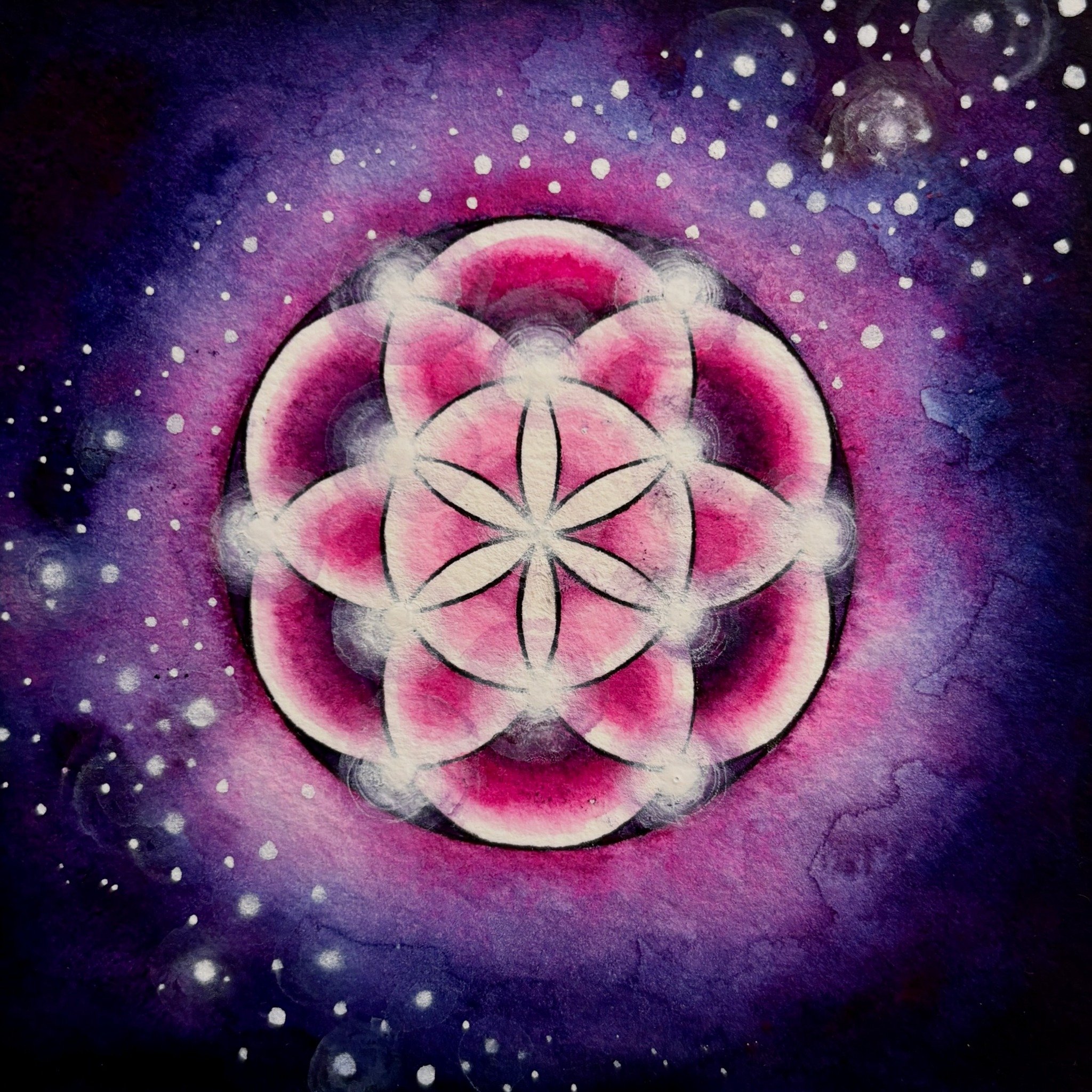 Decompressing from the academic year always a little time. Rolling into summer mode, I&rsquo;ve been working on some small watercolor and ink pieces all centered around the Seed of Life, which is the symbol of creation. 

&ldquo;Beginning of the Begi