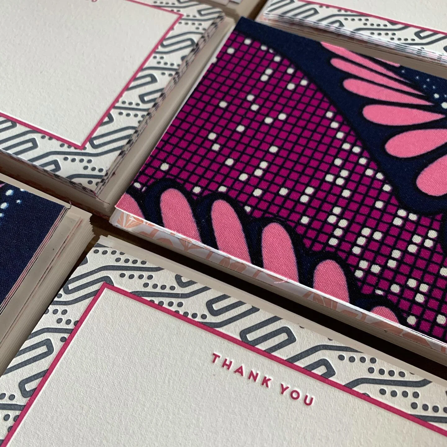 Letterpress and fabric backed notecards for @autumn_adeigbo #customstationery #letterpressthankyou #fabricbackedcards #lettrapearlwhite