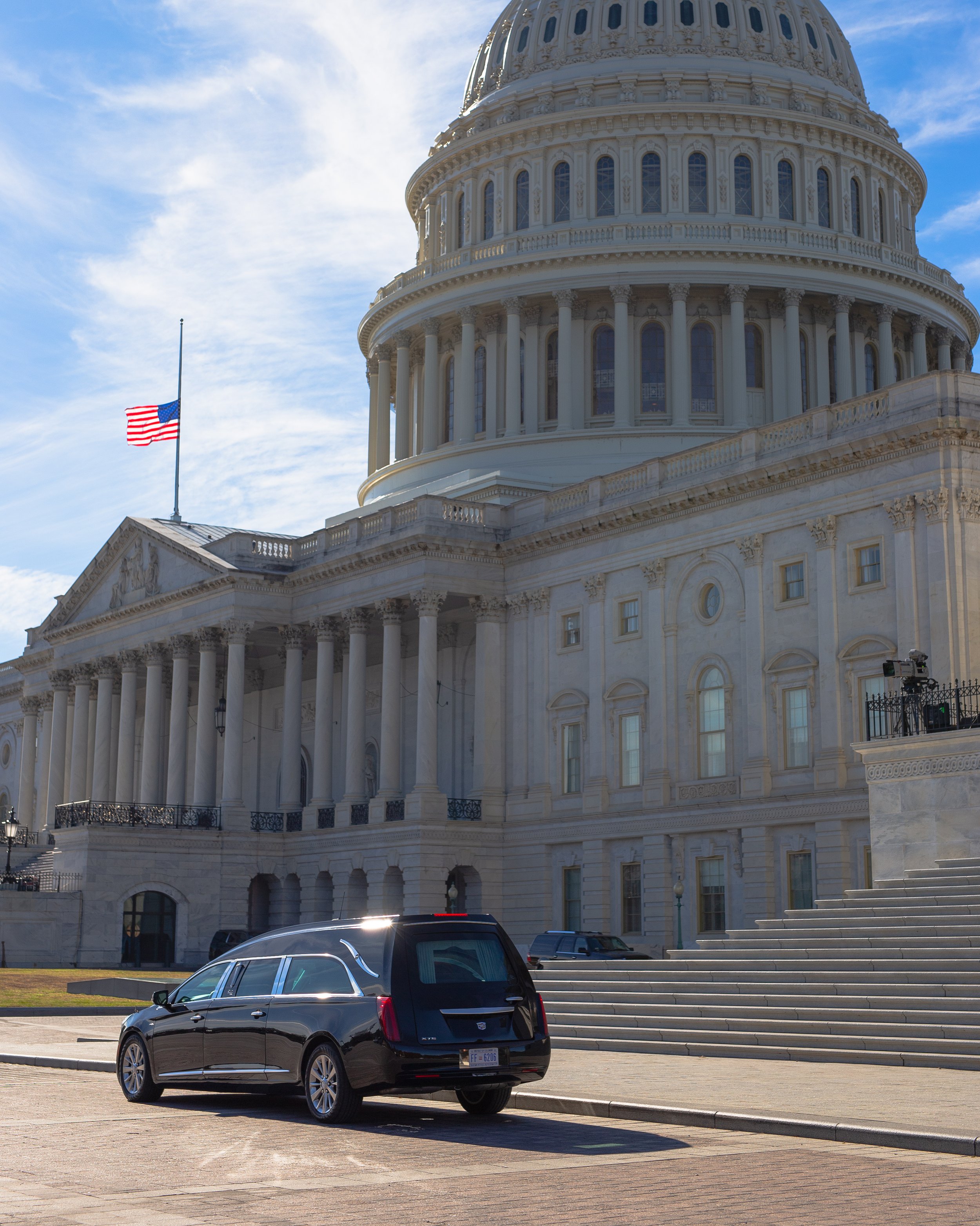 A hearse waits outside prior to the delivery of President George H.W. Bush’s Casket to the Capitol Rotunda. 