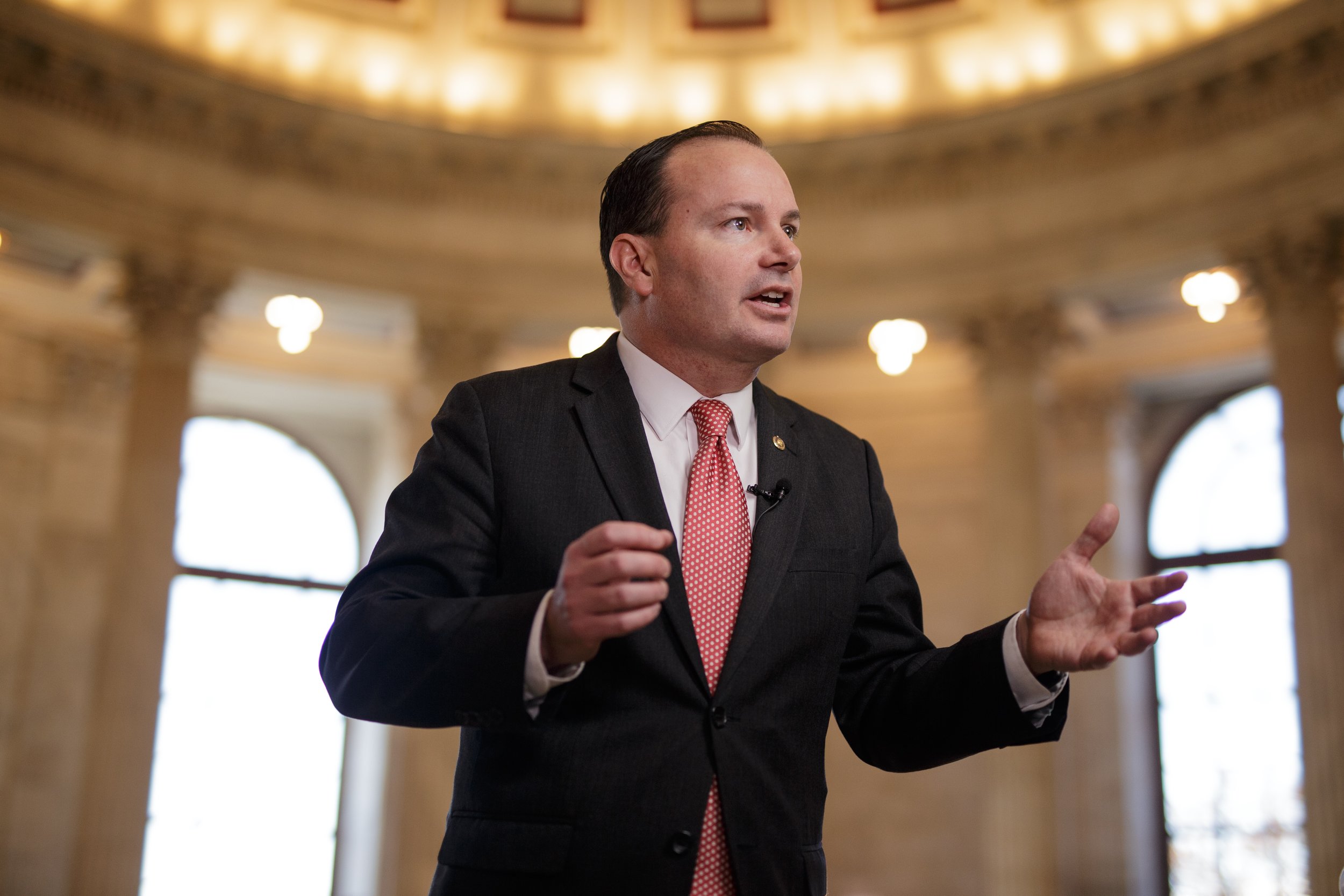  Sen. Mike Lee (R-UH) conducts a television interview in the Russell Rotunda.    November 2019   