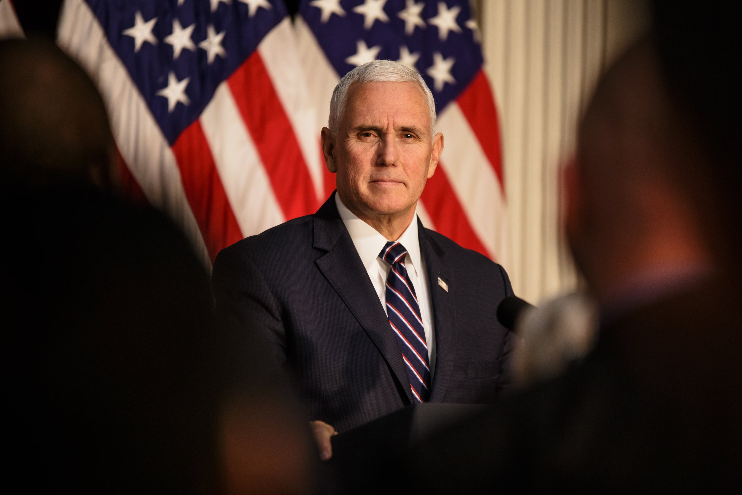  Vice President Mike Pence gives an address on World Aids Day in the Eisenhower Executive Office Building.      November 2018   