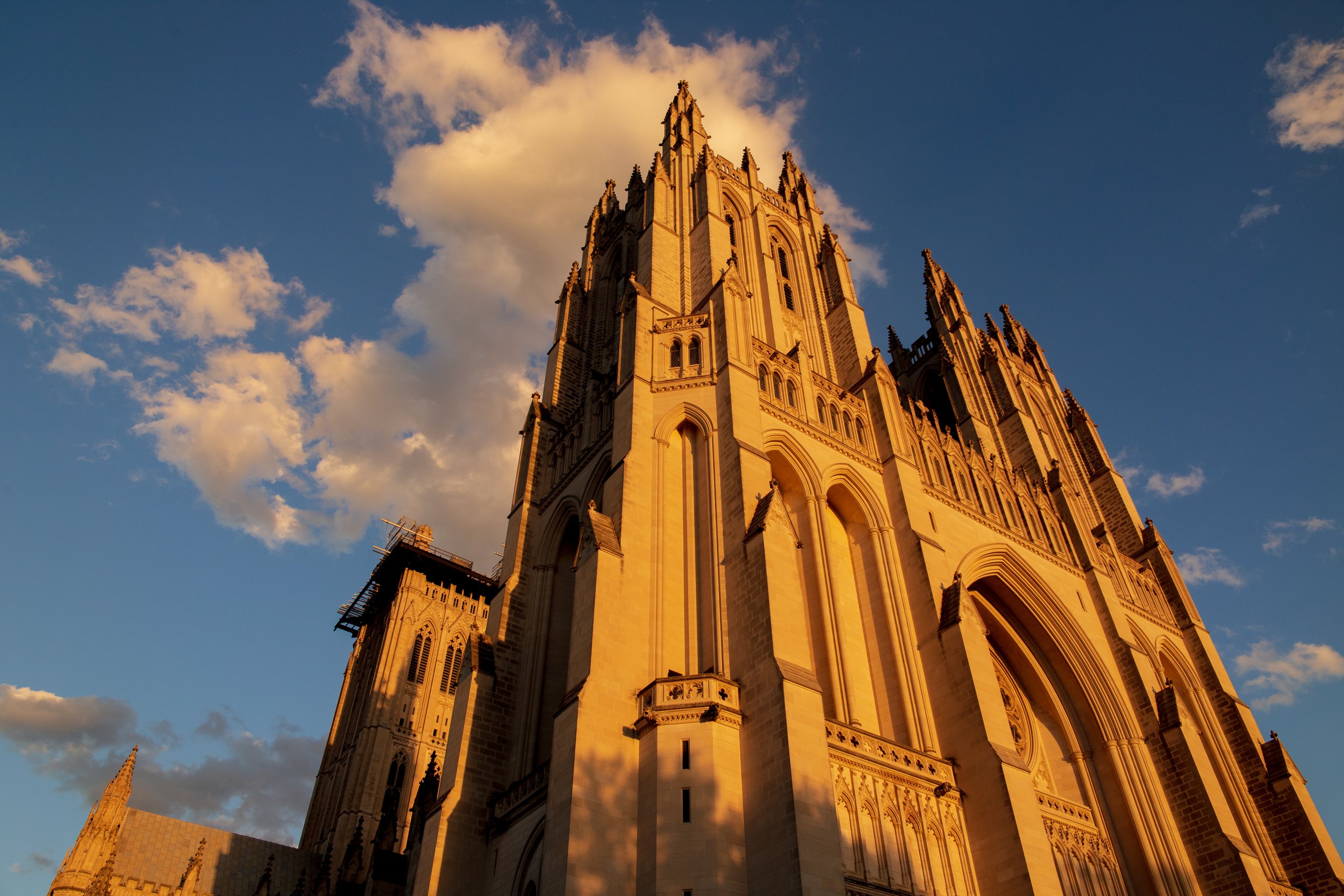  The National Cathedral in Washington D.C. bathed in evening sunlight.     October 2018   