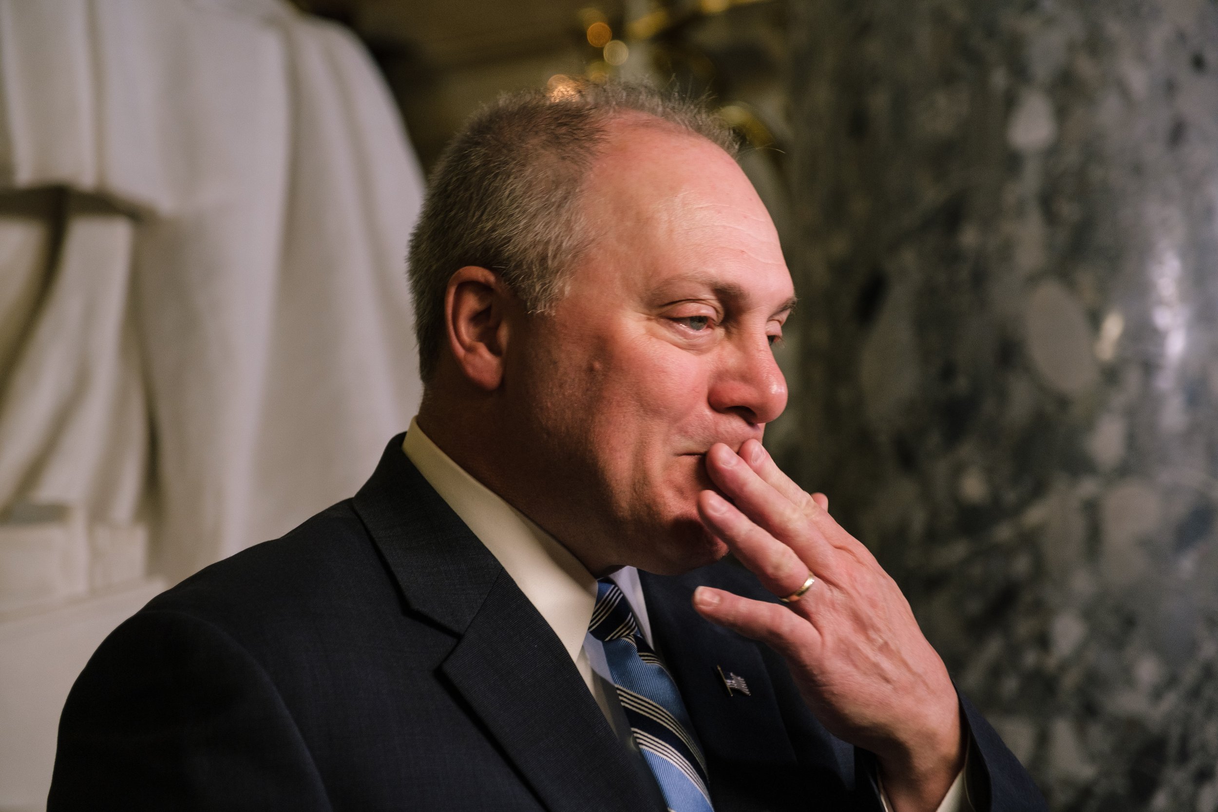  Rep. Steve Scalise (R-LA) becomes emotional while recounting his recovery years after being shot in the hip during a congressional baseball practice.    January 2019   