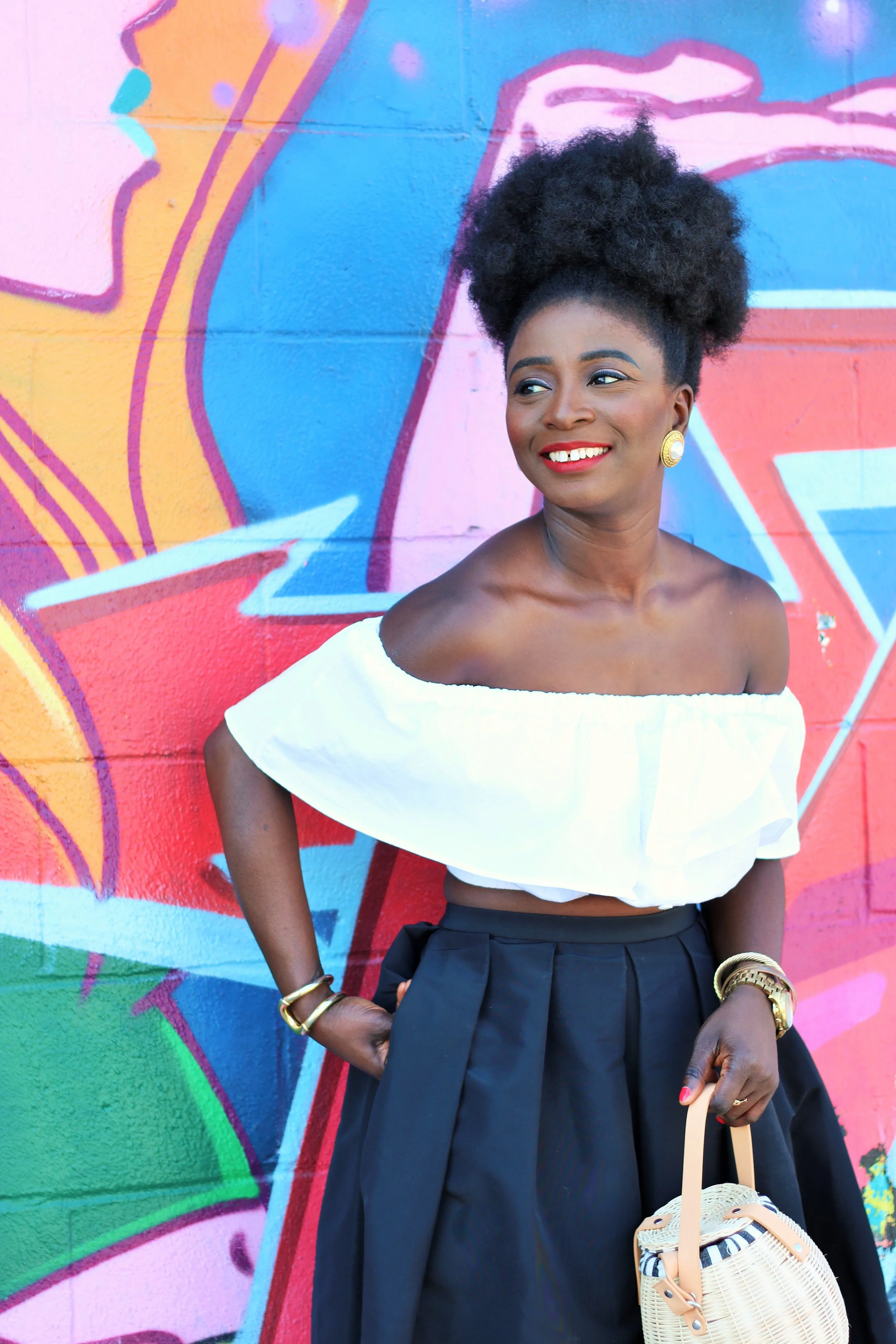 Top : old(here)(similar) Skirt : Tibi (here) Purse :Zara(similar) Shoes :  (Here) (Similar)  Jewelry : Chanel Lips : MAC RED ROCK(here) 