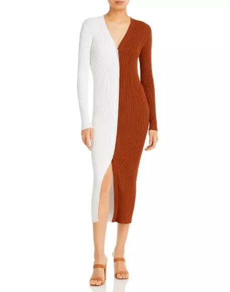 STAUD Shoko Color Block Ribbed Sweater Dress