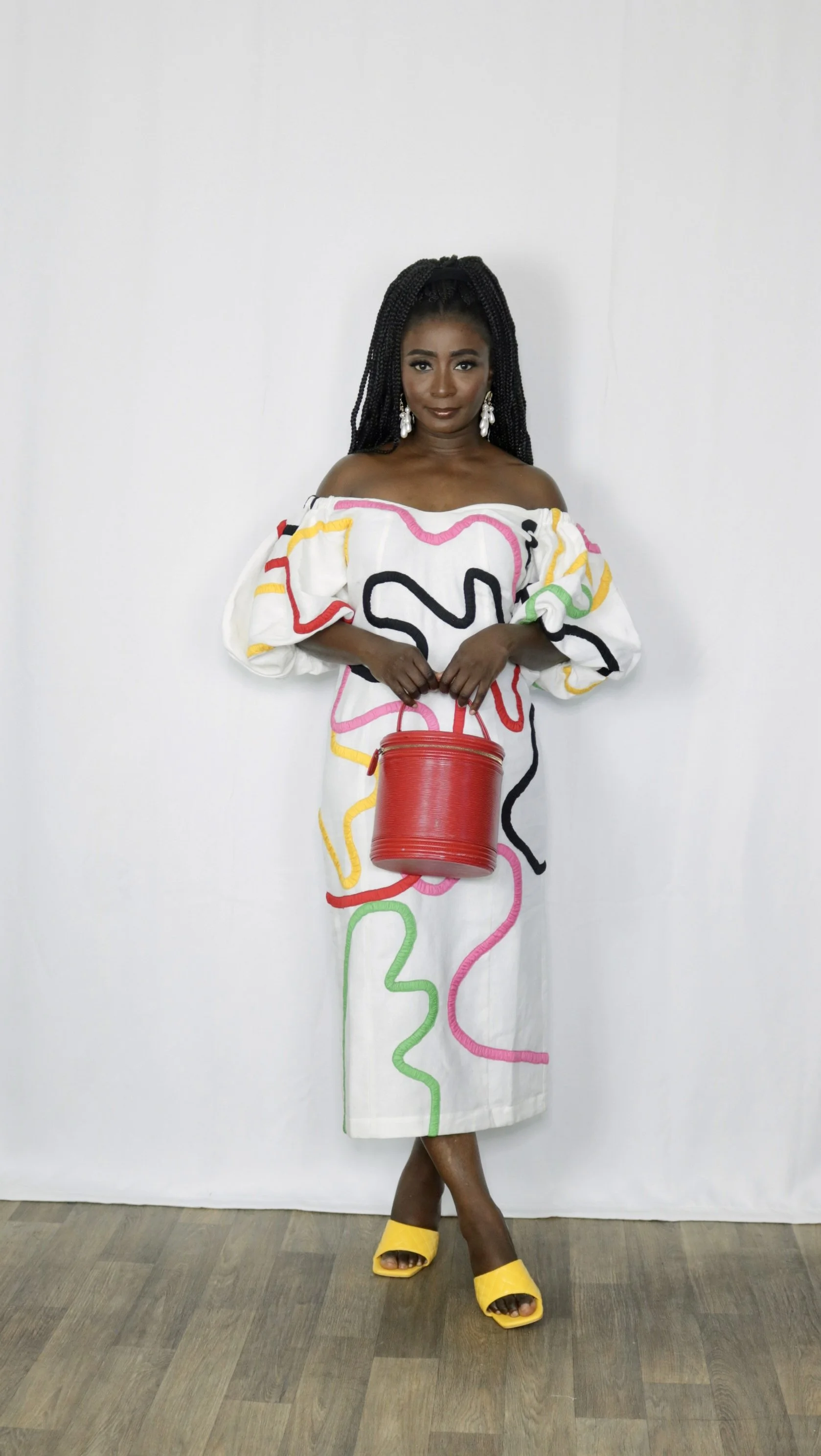 :Off The Shoulder Midi Dress: