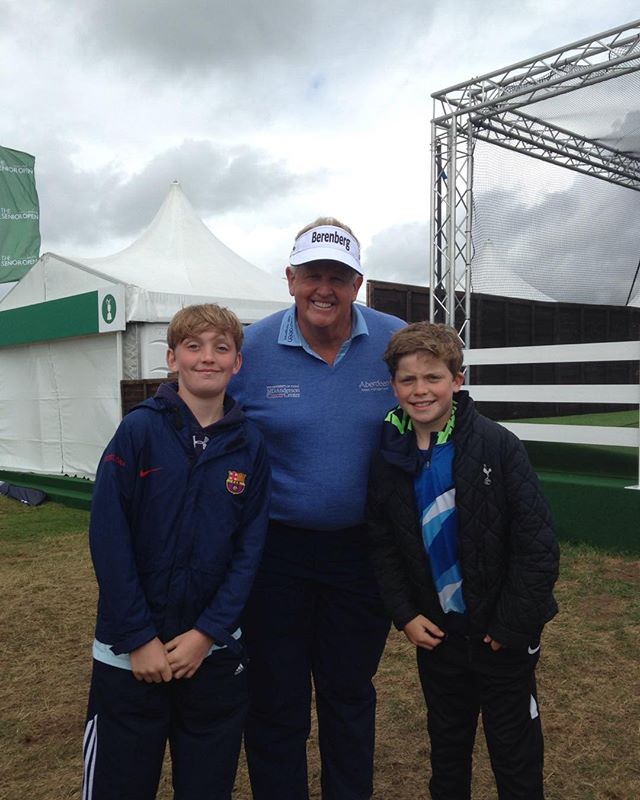 The boys have been hanging out with Colin Montgomerie at the Senior British Open. Wet and windy but great fun by the sea at Porthcawl⛳️😀