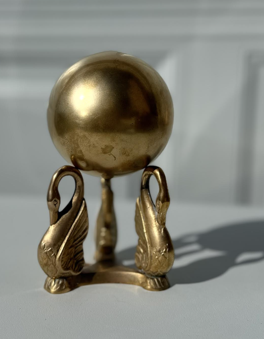 vintage brass swan stand w/ ball
