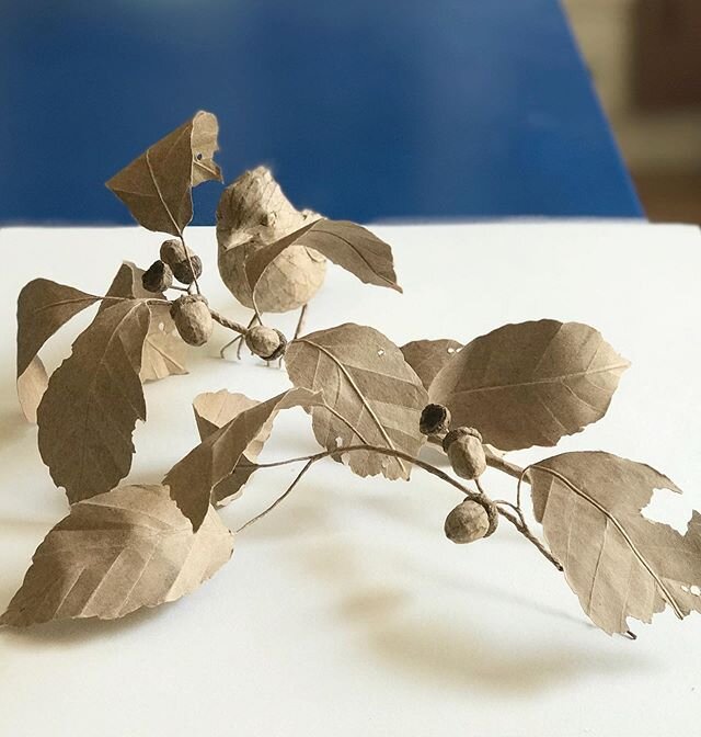 acorns were found 
#papersculpture #papercraft #inspiredbynature #papernature #paperbird #reusedpaper