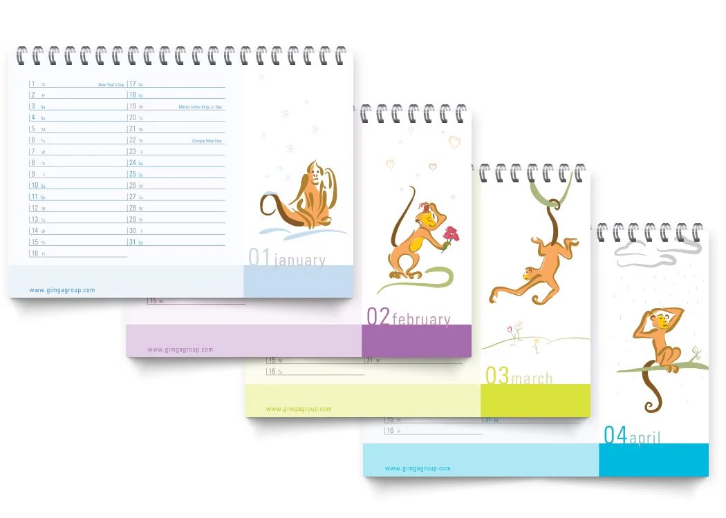  Calendar pages for January, February, March and April. 