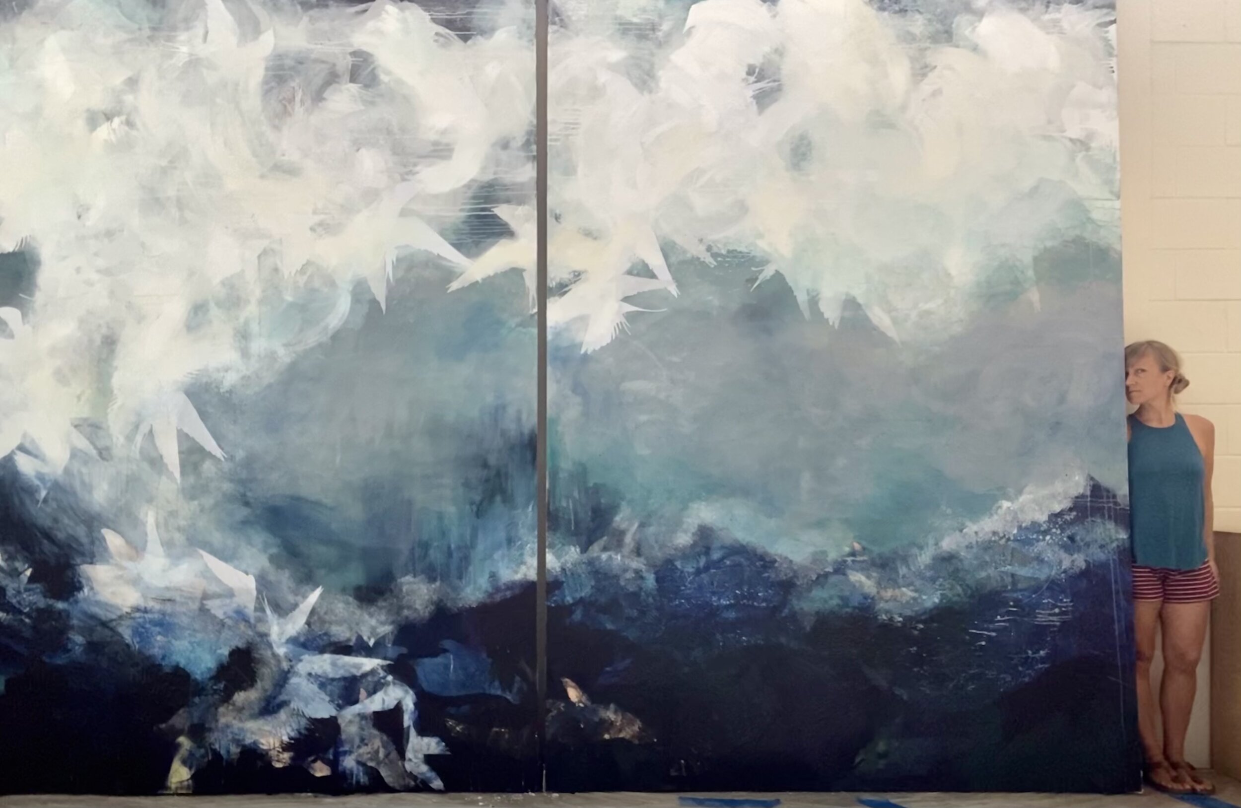 with the artist for scale