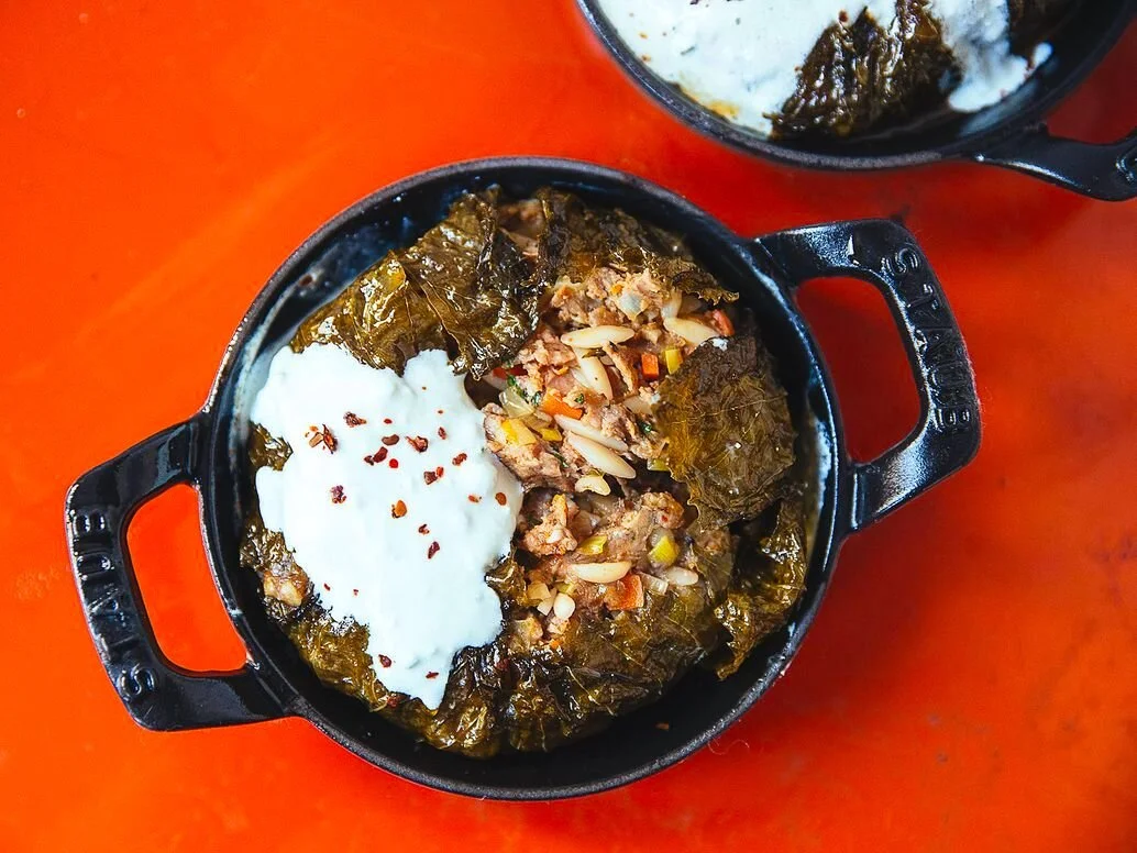 Spicy lamb and vine leaf pies with Orzo pasta and Feta cheese — Levant