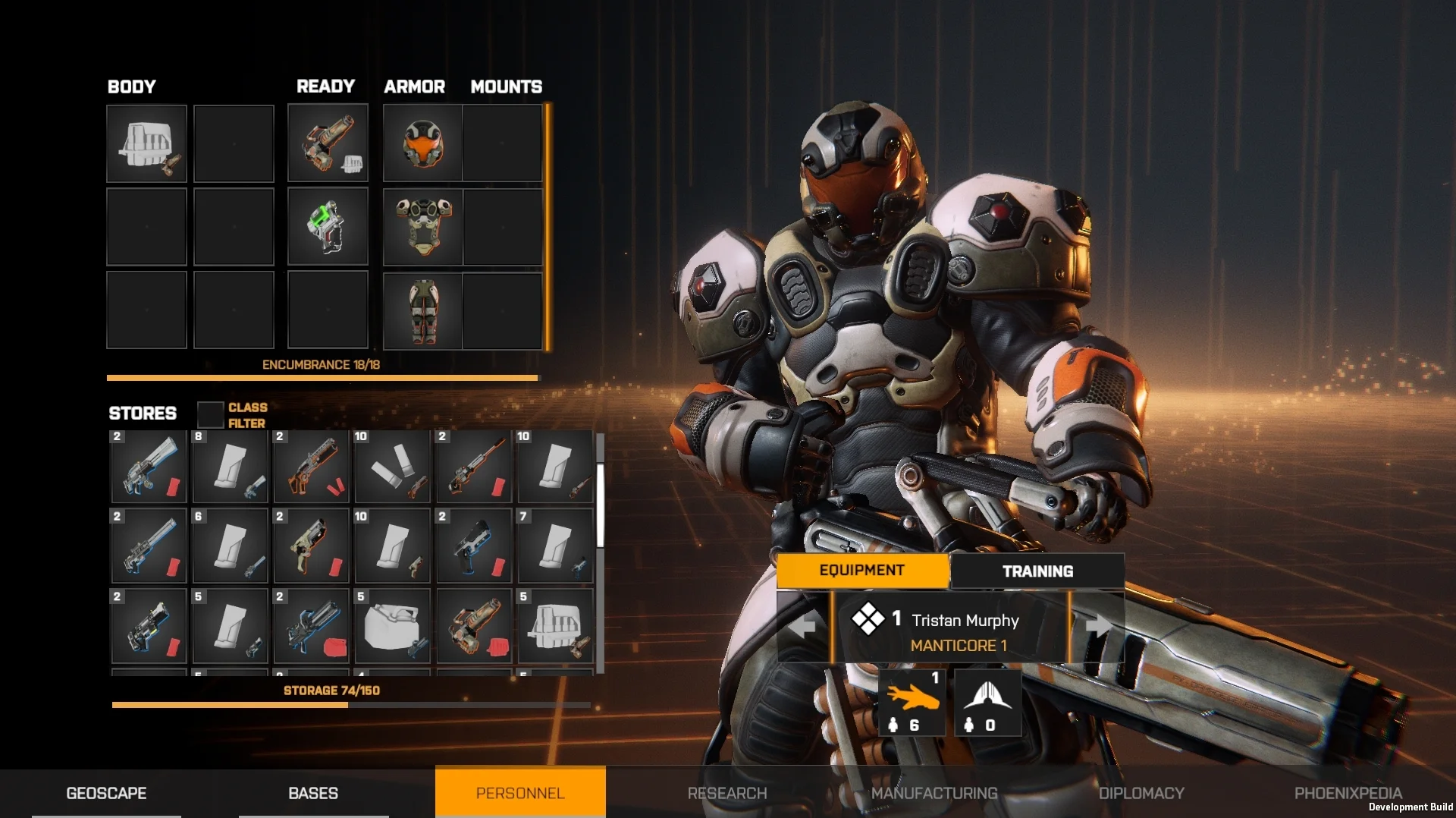 Inventory Management and Equip screen